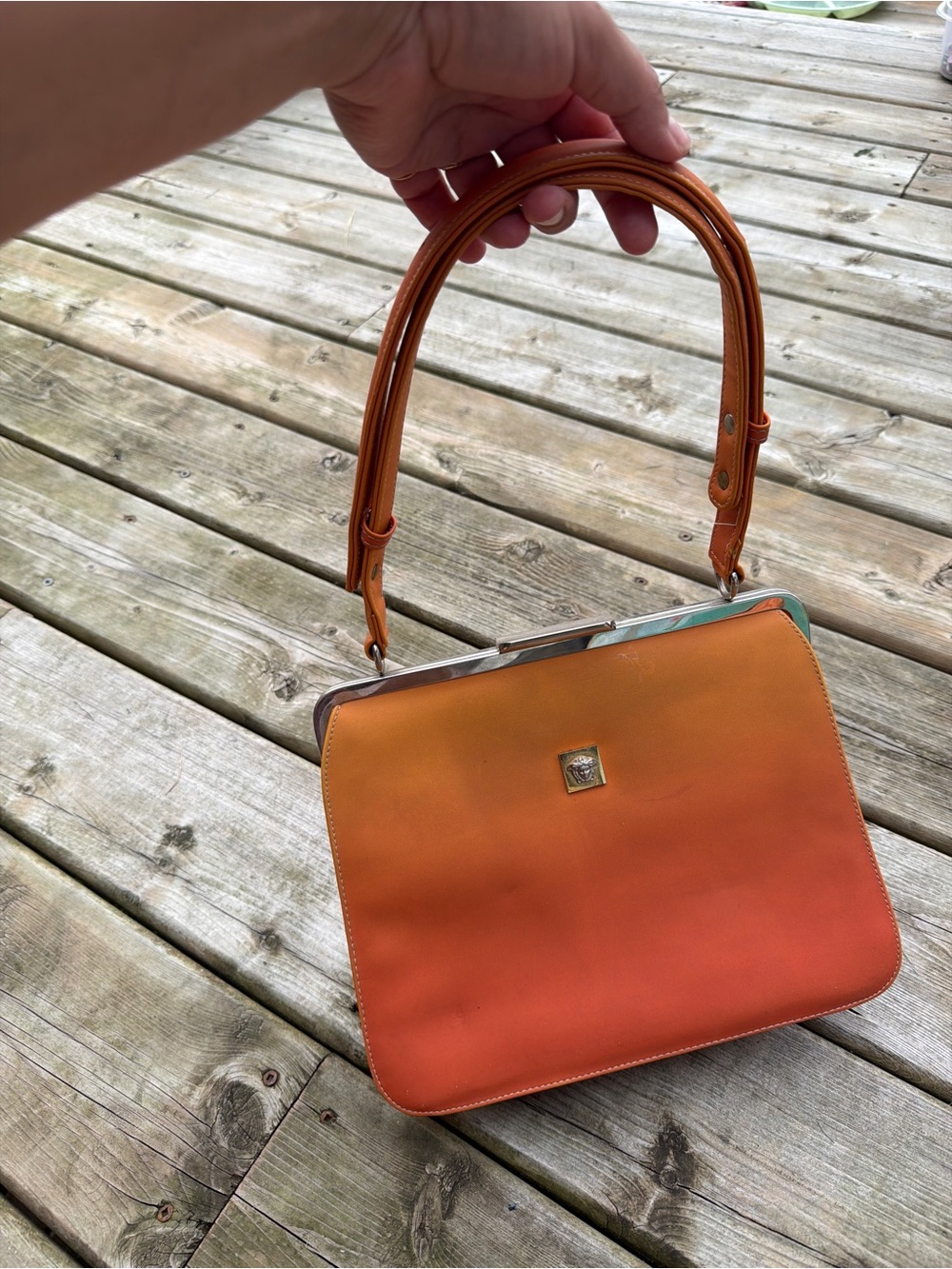 Vintage HUNGUN Orange Structured Frame Shoulder Bag Retro Y2K - Picture 8 of 10